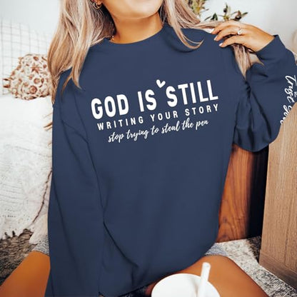 PAIEXILY Christian Crewneck Sweatshirts for Women God Faith Bible Verse Pullover Jesus Religious Long Sleeve Shirts Tops - color: Gray Blue, size: XX-Large
