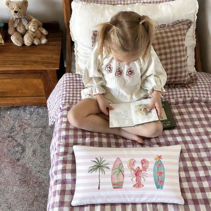 Surfer Girl Room Decor, Pink Beach Coastal 12x20 Pillow Cover - color: 01-coastal Pillow Cover-pink(white02)