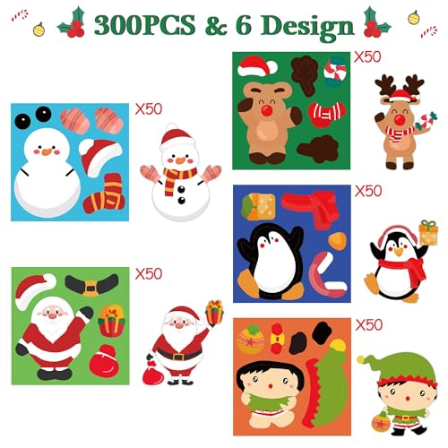 Haooryx Christmas DIY Sticker Roll, 300 Pcs Snowman Penguin Santa Claus - style: Christmas Character 1Roll