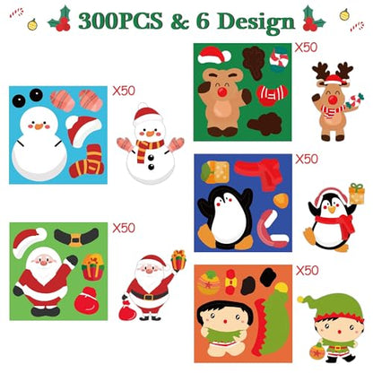 Haooryx Christmas DIY Sticker Roll, 300 Pcs Snowman Penguin Santa Claus - style: Christmas Character 1Roll
