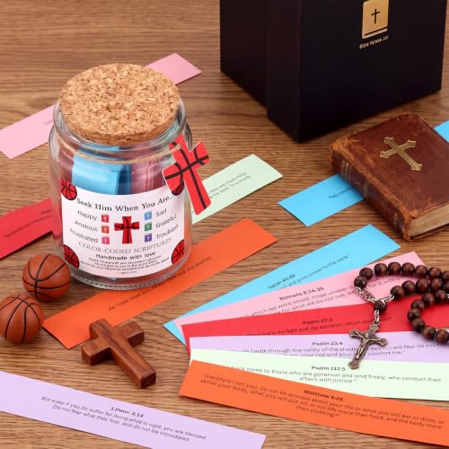 Lunmon Basketball Christian Affirmation Jar with Color-Coded Bible Verses - style: Basketball