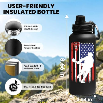 Lacrosse Water Bottle 32oz, Funny Lacrosse Gifts Eat Sleep Lacrosse Repeat, Gifts for Lacrosse Players, Sports Water Bottle for Men Women Boys Girls, Insulated Gym Bottle - color: Lacrosse