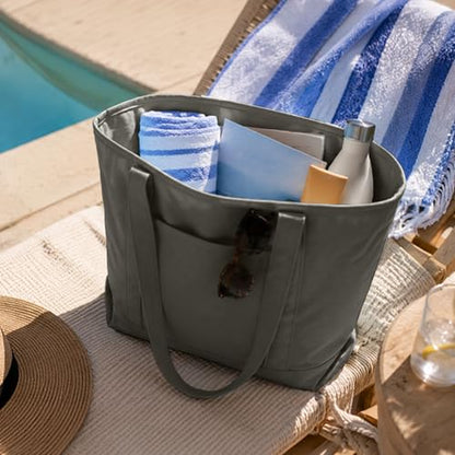 DALIX 20" Solid Color Cotton Canvas Shopping Tote Bag in Asphalt Gray - color: Asphalt Gray