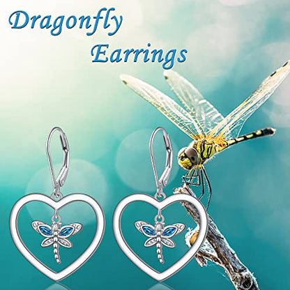 S925 Sterling Silver Heart Dangle Drop Earrings for Women Jewelry Gift - style: Dragonfly