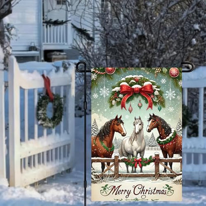 BlissYard Christmas Horse Garden Flag 12x18 Inch Polyester - color: Winter Horses