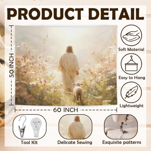 MOLYUB Christian Jesus and Lamb Tapestry for Church Room Bedroom 50x60 - color: Jesus in Light