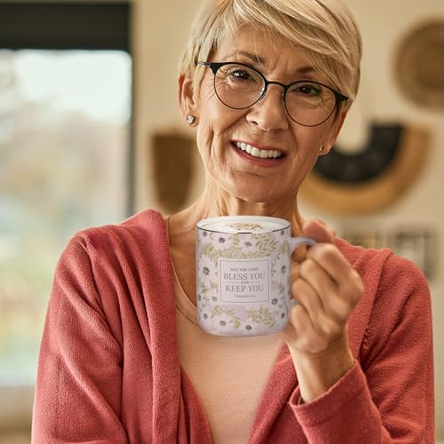 Christian Art Gifts Bless You and Keep You Ceramic Coffee Mug for Women - color: Lord Bless You/Pink Floral