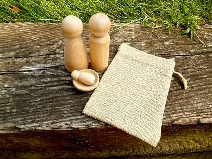 My First Nativity, Four Piece Natural Nativity Wood Dolls, Includes Four Blank Wood Pieces, Mary, Joseph, Baby Jesus and Manger, Christmas Craft, Blank Pegs