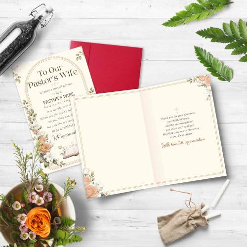 Pastor's Wife Appreciation Card, Christian Thank You Greeting with Heartfelt Poem, Religious Birthday Card Gift for Woman Her Church Leader's Spouse - color: Pastor's Wife