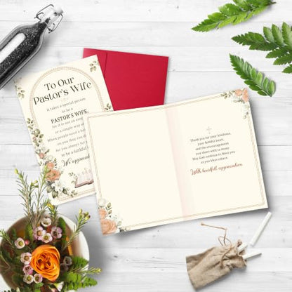 Pastor's Wife Appreciation Card, Christian Thank You Greeting with Heartfelt Poem, Religious Birthday Card Gift for Woman Her Church Leader's Spouse - color: Pastor's Wife