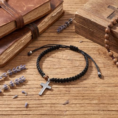 Christian Gifts for Women Men,Adjustable Religious Cross Brided String Faith Bracelet,Minimalism Catholic Baptism Accessories Jewelry Gifts Friendship - color: Black
