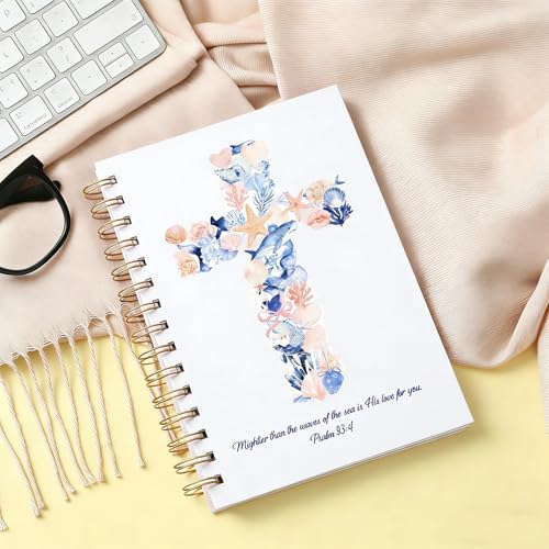 Cross Bible Journal Notebook, Christian Gifts for Women, Seashell Christian Spiral Note Book, Psalm 93:4 Religions Gifts Hardcover Journaling for Church Notes 5.5x8.3 Inch - color: Seashell Cross