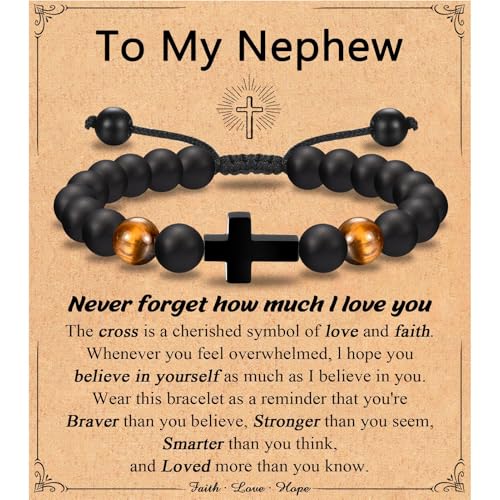 Leyung Cross Bracelet Gifts for Boys, Easter Basket Stuffers Baptism Gifts - color: Nephew