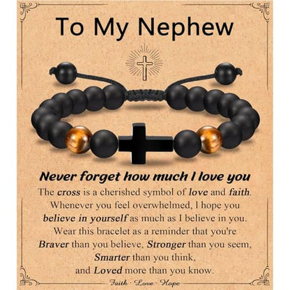 Leyung Cross Bracelet Gifts for Boys, Easter Basket Stuffers Baptism Gifts - color: Nephew