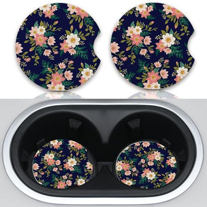 2pcs Flowers Pattern Car Cup Holder Coasters - Hippie Car Accessories, Universal Auto Anti Slip, Rubber Coasters with A Finger Groove - color: Flowers