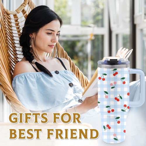 Cherry Gifts for Women, 40oz Tumbler with Handle & Straw - color: Cherry-Red