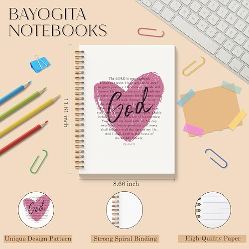 Bible Verse Decor Notebook - Pink Heart Christian Journal, Preppy Bible Verse Spiral Notebooks, Pink Religious School Supplies Journal, Preppy Christian Gifts, Coworker Gifts, 11.8x8.66 Inches - color: Colour-7-A4