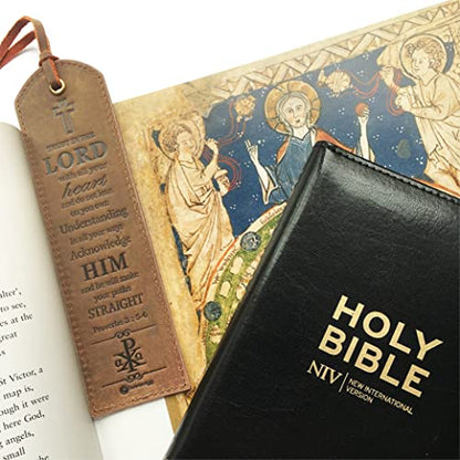 Leather Bible Bookmarks - 2 Leather Christian Bookmarks with Inspirational Bible Verse | Proverbs 3, 5-6 Trust in The Lord | Perfect Religious Book Marker Gifts for Men, Women, Readers and Friends - style: Proverbs 3:5-6