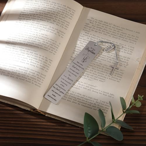 Baptism Bookmark Gift, Christian Metal Book Mark with Cross Pendant - style: Baptism