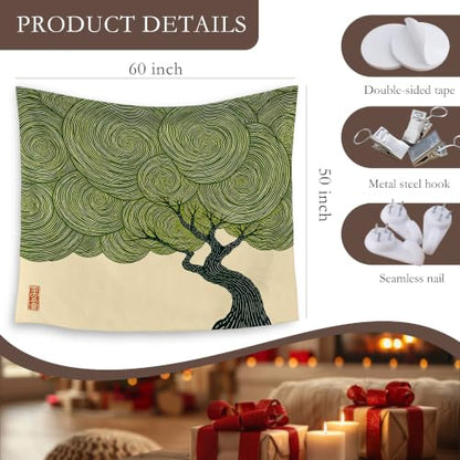 HUGANE Japanese Green Abstract Tree Tapestry Wall Decor 50x60 Inch - color: Colour-03