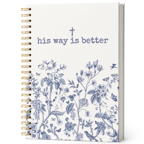 ISANOU Blue Chinoiserie Floral Christian Notebook Journal for Women 5.5x8.3 - color: his way is better