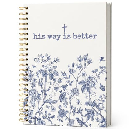 ISANOU Blue Chinoiserie Floral Christian Notebook Journal for Women 5.5x8.3 - color: his way is better