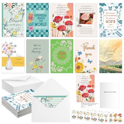 Affrolling 50 Pcs Christian Thank You Cards Bulk with Envelopes Stickers - style: Vintage