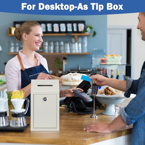 KYODOLED Metal Cash Box for Farm Stand, Money Drop Box with Lock & Slot - color: White, size: 10.24 x 5.7 x 2.95 Inch