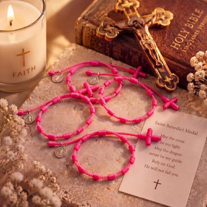 Yinkin St Benedict Medal Rosary Bracelet Bulk Adjustable - color: Pink
