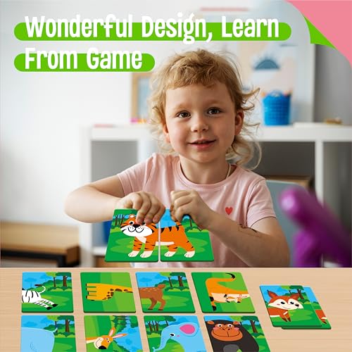 SpriteGru Jungle Animal Memory Game, 28 Chunky Cards Wild Animal Head Tail Matching Game 1-5 Players Memory Matching Game for Age - style: Jungle Animal