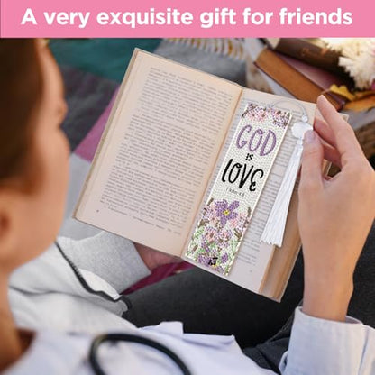 8 Pieces Christian Bible Verse Diamond Art Bookmarks 5d Christian Beaded Bookmark Acrylic Tassel Bookmark for DIY Making Beginners Adults Arts Craft Supplies (Christian-1) - color: Christian-1