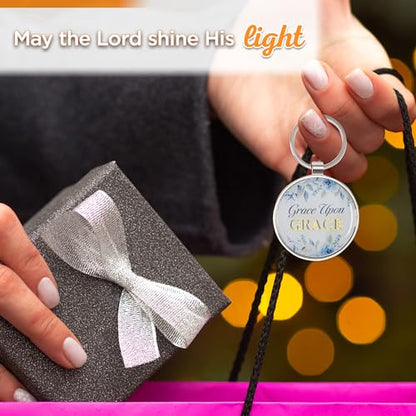 Christian Art Gifts Metal Inspirational Scripture Keychains for Men & Women: Round Sturdy Multicolor Encouraging Keyrings - color: Blue/Grace