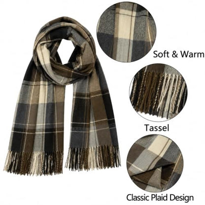 Fall Winter Plaid Scarf for Women Soft Tassel Scarves Oversized Shawl Wraps - color: Coffee-plaid