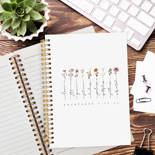 White Christian Journaling Notebook, Galatians 5:22-23 Bible Notebooks for Note Taking, Scripture Journals for Writing, Prayer Journal for Woman, Religious Spiral Notebook 5.5x8.3 Inch - color: 5:22-23 white