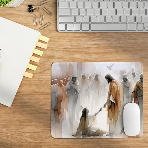 Guardianship and Love Christian Mouse Pad,Watercolor Style Jesus Religious Desk Pad,Christian Desk Decor Gifts for Home Office Dorm,Religious Office Supplies Desk Accessories, 10.2x8.2Inch - color: Maritime Salvation