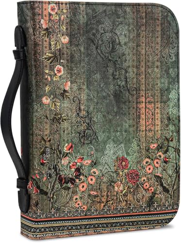 Bible Cover Case for Women PU Leather Woman Book Carrying Bag Bible, Protective Bible Organizer Holder Bag with Handle and Zippered Pocket, Christian Gift for Lady Girls (Boho Floral, XXL) - color: Boho Floral, size: XXL