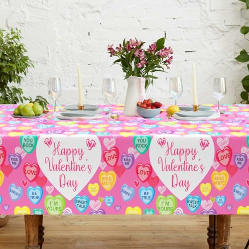 3 Pcs Valentines Day Tablecloth, Disposable Conversation Hearts Table Cover - color: Valentines(1)