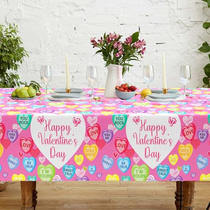 3 Pcs Valentines Day Tablecloth, Disposable Conversation Hearts Table Cover - color: Valentines(1)