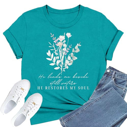 Christian Shirts for Women Faith Jesus Bible Verse Tops - color: Cyan, size: XX-Large