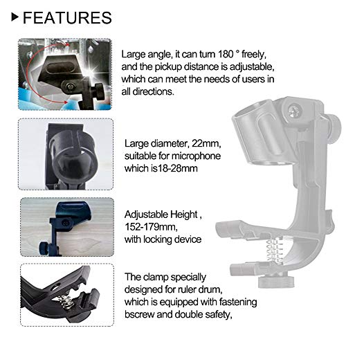 Adjustable Drum Rim Mic Clips, Microphone Mount Clamp (Pack of 2)