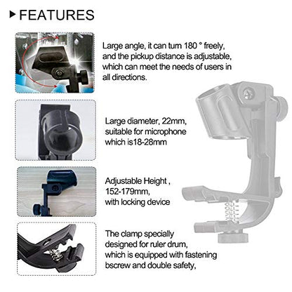Adjustable Drum Rim Mic Clips, Microphone Mount Clamp (Pack of 2)