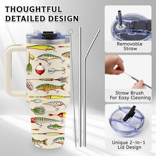40 Oz Tumbler with Handle, Fishing Gifts for Men Dad Boyfriend - color: Fishing-White