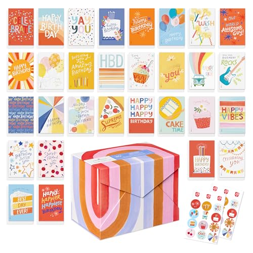 American Greetings 33-Count Birthday Card Pack designed by Kathy Davis Studios, Colorful Hand-Illustrated Assortment - color: Kathy Davis Designs - Cake, size: 4.625 inches x 6.75 inches (Pack of 1)