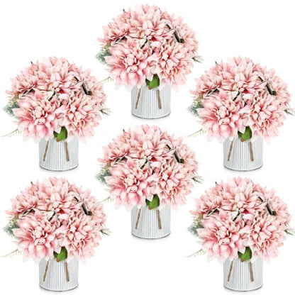 6 Set Pre-Made Flower Table Centerpieces (Dusty Pink, 6 X Dahlias Table Centerpieces) - color: Dusty Pink, size: 6 X Dahlias Table Centerpieces