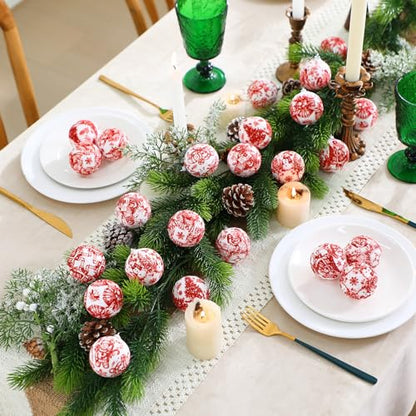 Outus 16pcs Red Toile De Jouy Santa Snowman Christmas Ball Tree Ornaments - color: Red Christmas, size: 2.17''