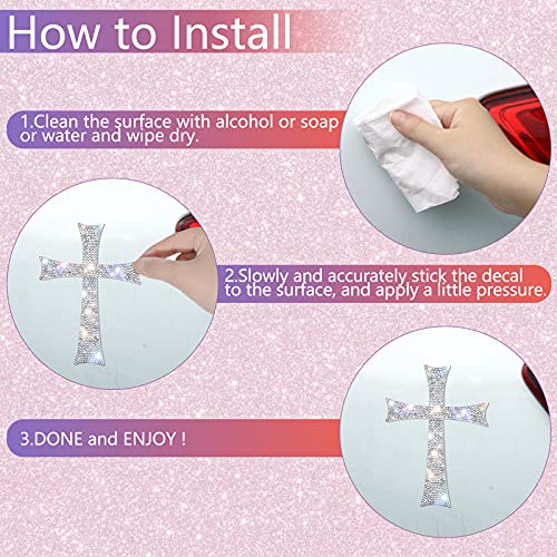 Frienda 6 Pcs Silver Cross Car Decals Waterproof Rhinestone Bling