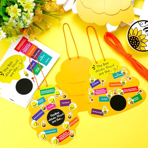 24 Sets Bee Attitude Sign Craft Kit, Beatitudes Bible Craft