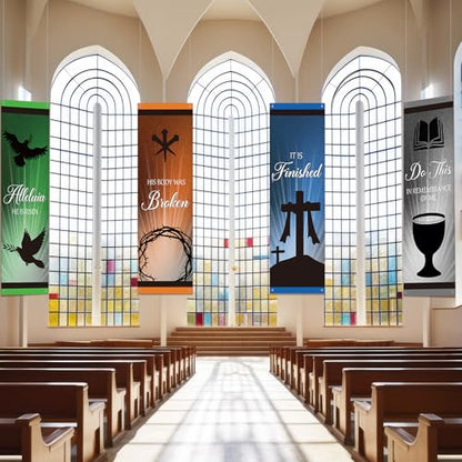 Tegeme 6 Pcs Easter Church Banners for Sanctuary, Literal and Hole - style: Literal and Hole