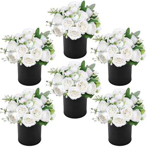 6 Set Pre-Made Flower Table Centerpieces - White - color: White, size: 6 X Peonies Table Centerpieces