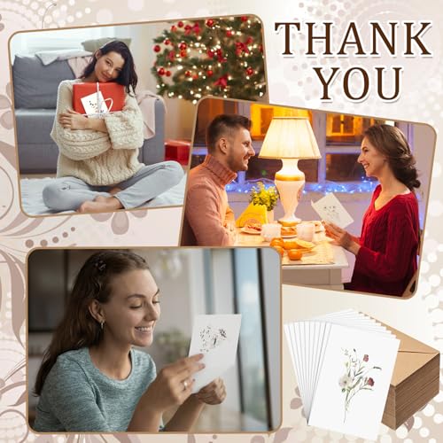 Motiskyy 50 Pcs Blank Greeting Cards 4x6, Blank Cards with Envelopes, 10 Designs, Ideal Stationary Set for All Occasions, Stationary with Matching White Envelope and Sticker(Floral) - style: Floral